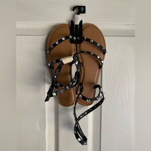 Time & Tru Black Studded Wrap Sandals